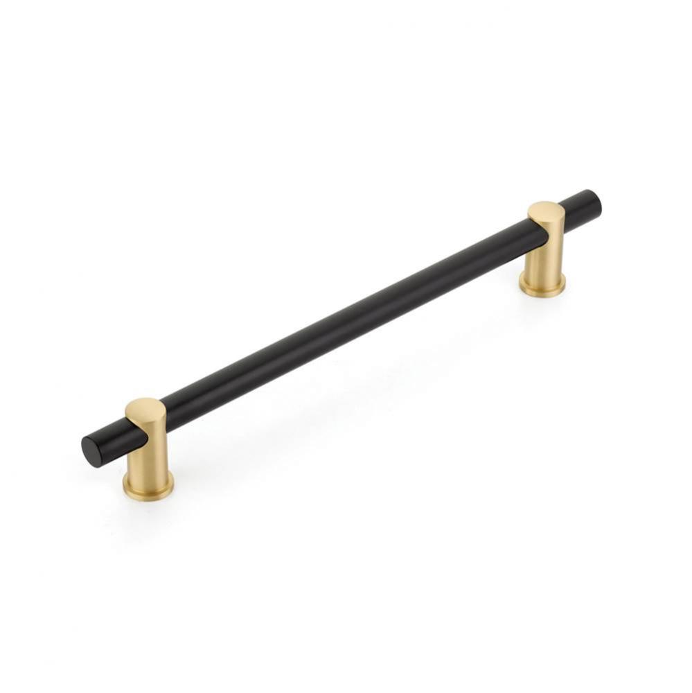 Fonce Appliance Pull, 12&apos;&apos; cc, with Matte Black bar and Satin Brass stems