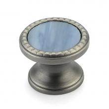 Schaub and Company 20-AN-GB - Knob, Round, Antique Nickel, Glacier Blue Glass, 1-1/4'' dia