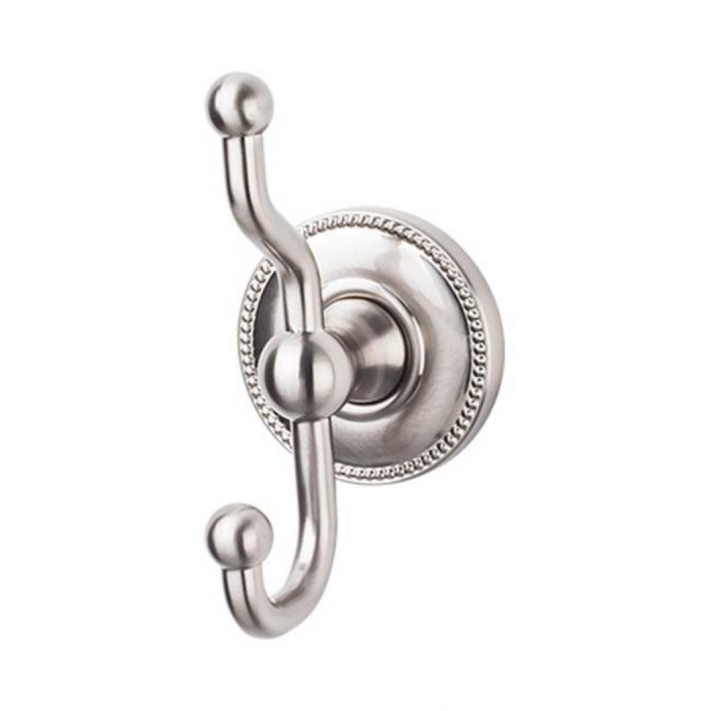 Edwardian Bath Double Hook Beaded Backplate Brushed Satin Nickel