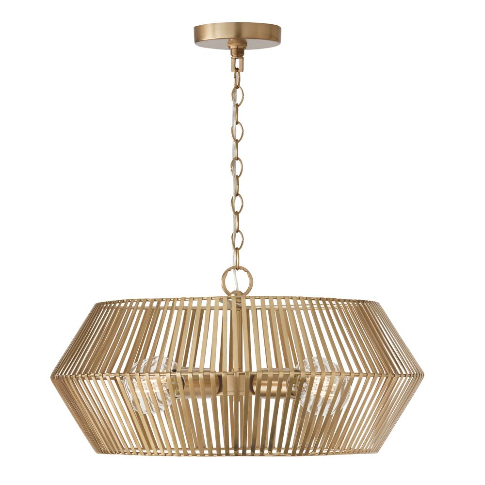 4-Light Angular Metal Pendant in Matte Brass