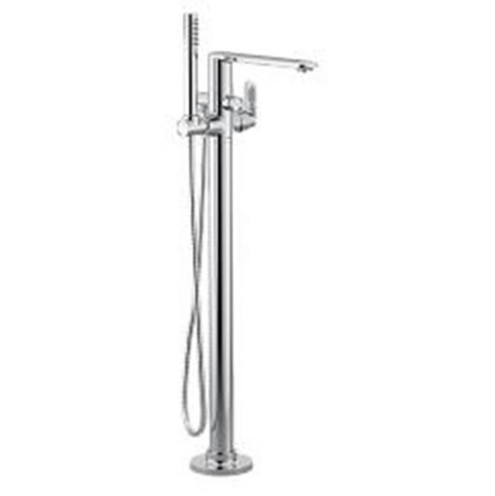 Chrome one-handle tub filler includes hand shower