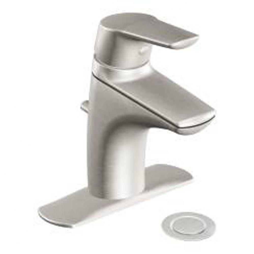 Brushed nickel one-handle bathroom faucet