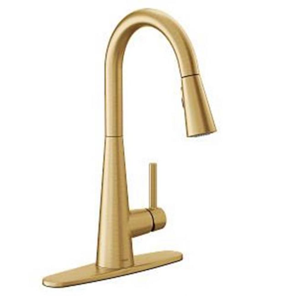 Sleek One-Handle High Arc Pulldown Kitchen Faucet Featuring Power Boost, Brushed Gold