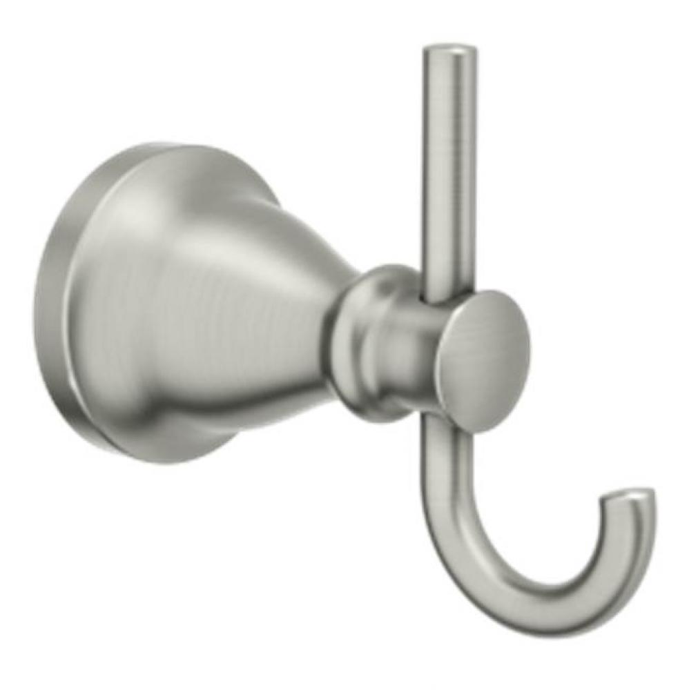 Brushed nickel double robe hook