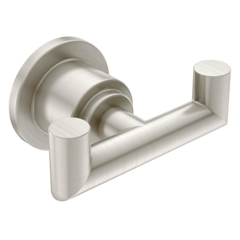 Arris Modern Double Robe Hook, Brushed Nickel