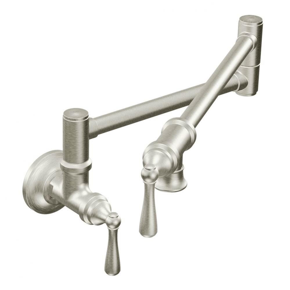 Traditional Wall Mount Swing Arm Folding Pot Filler Kitchen Faucet, Spot Resist Stainless