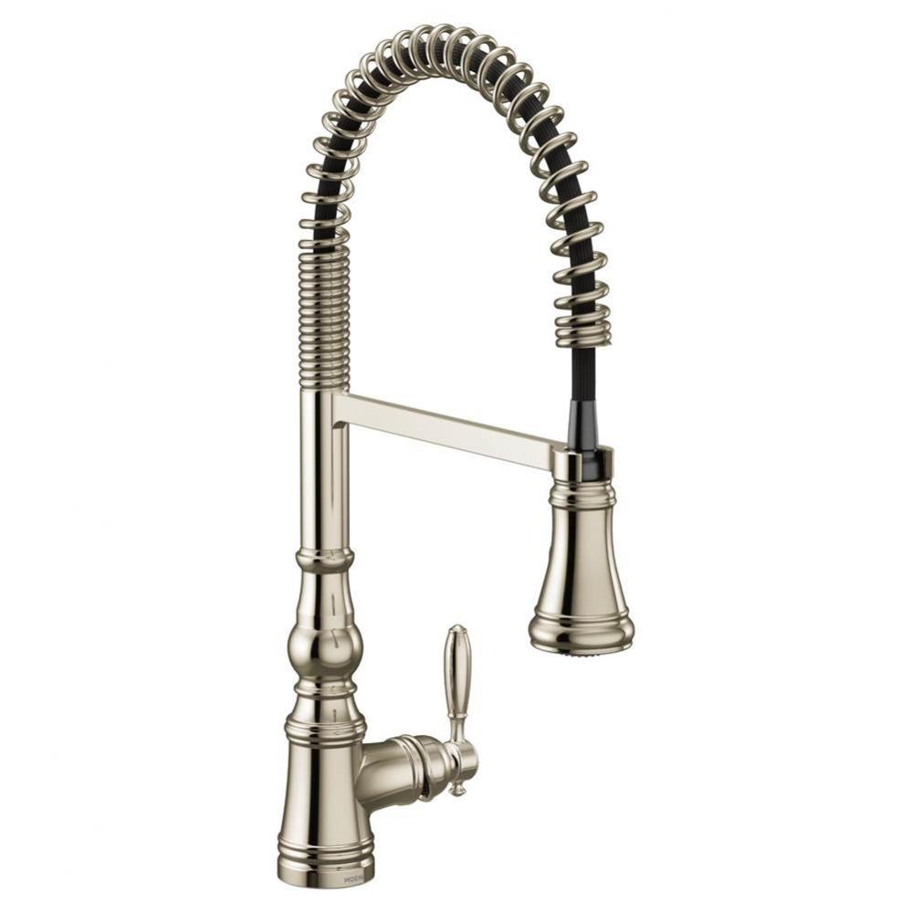 Weymouth One Handle Pre-Rinse Spring Pulldown Kitchen Faucet with Power Boost, Polished Nickel