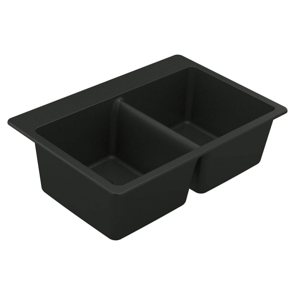 33-Inch Wide x 9.5-Inch Deep Dual Mount Granite Double Bowl Kitchen Sink, Black