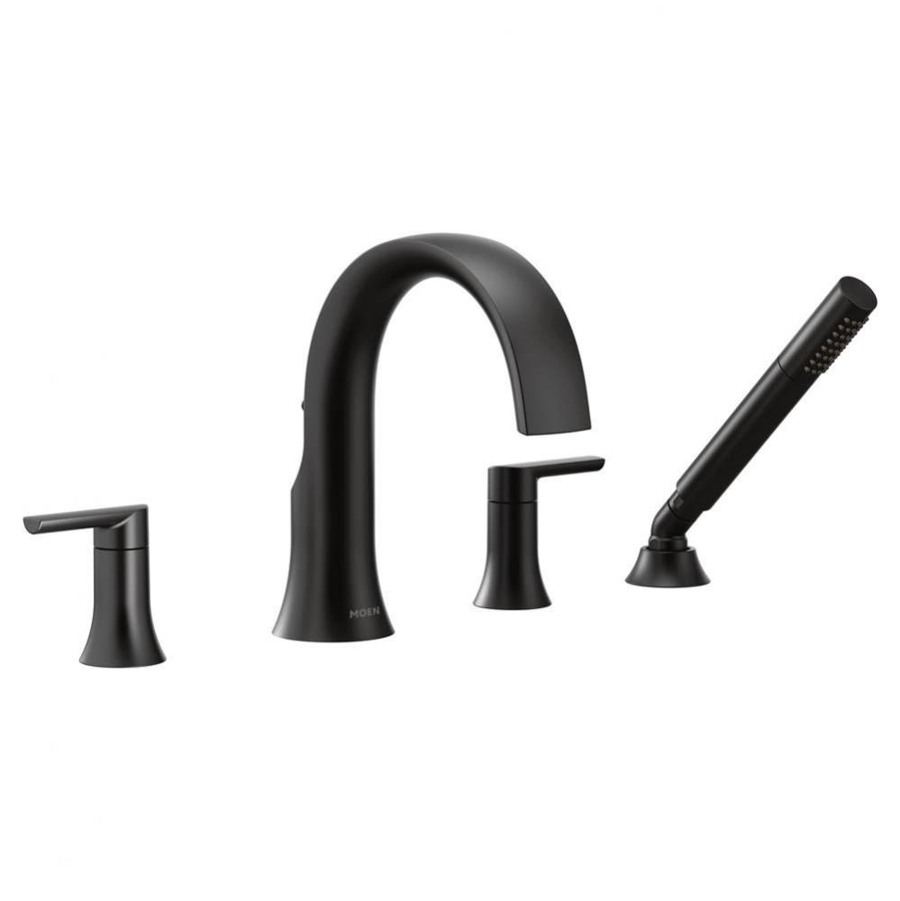 Doux 2-Handle Deck Mount Roman Tub Faucet Trim Kit with Hand shower in Matte Black (Valve Sold Sep