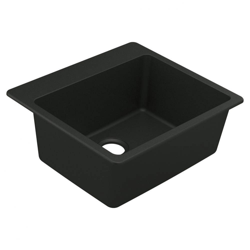25-Inch Wide x 9.5-Inch Deep Dual Mount Granite Single Bowl Kitchen or Bar Sink, Black