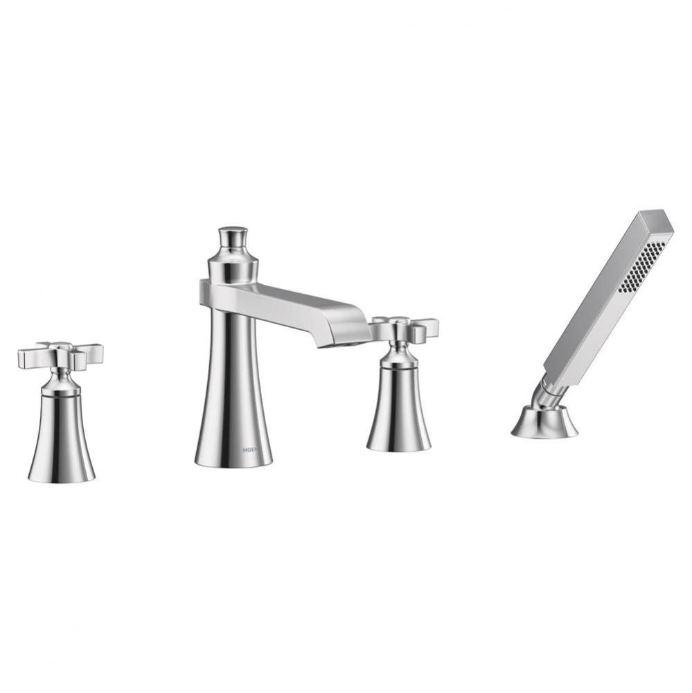 Flara 2-Handle Deck-Mount Roman Tub Faucet Trim Kit with Handshower and Cross Handles in Chrome (V