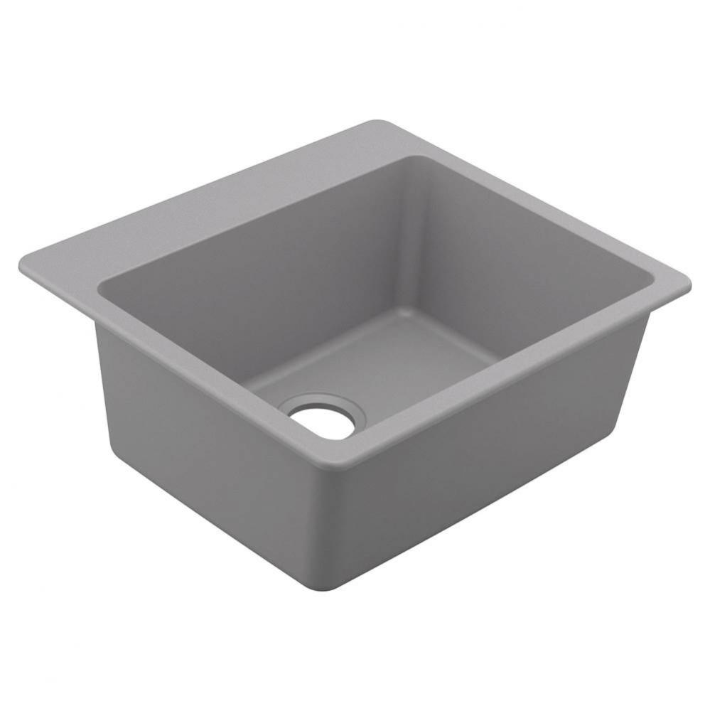 25-Inch Wide x 9.5-Inch Deep Dual Mount Granite Single Bowl Kitchen or Bar Sink, Gray
