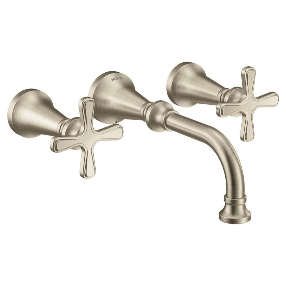 Colinet Traditional Cross Handle Wall Mount Bathroom Faucet Trim, Valve Required, in Brushed Nicke