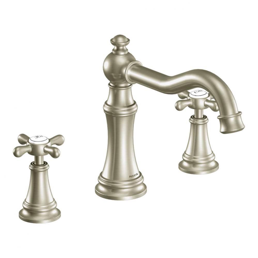 Weymouth 2-Handle Deck-Mount High-Arc Roman Tub Faucet Trim Kit in Brushed Nickel (Valve Sold Sepa