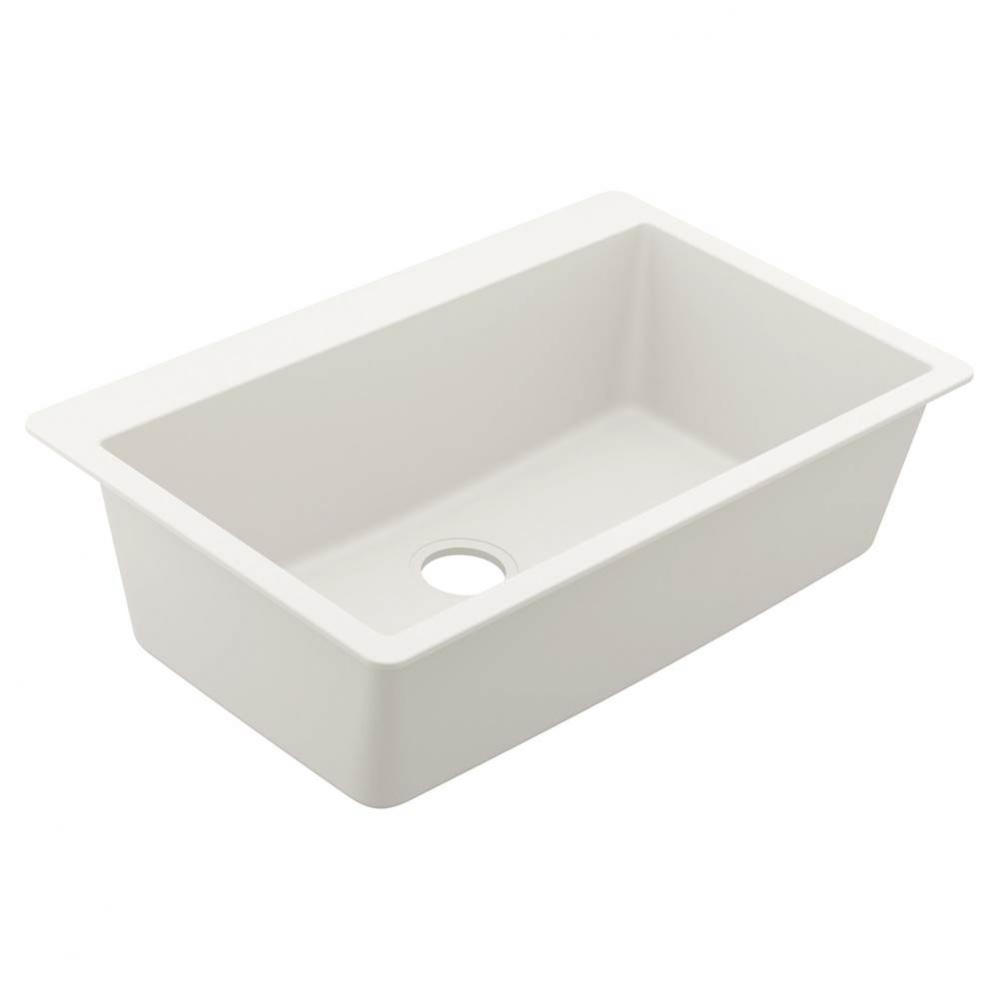 33-Inch Wide x 9.5-Inch Deep Dual Mount Granite Single Bowl Kitchen Sink, White