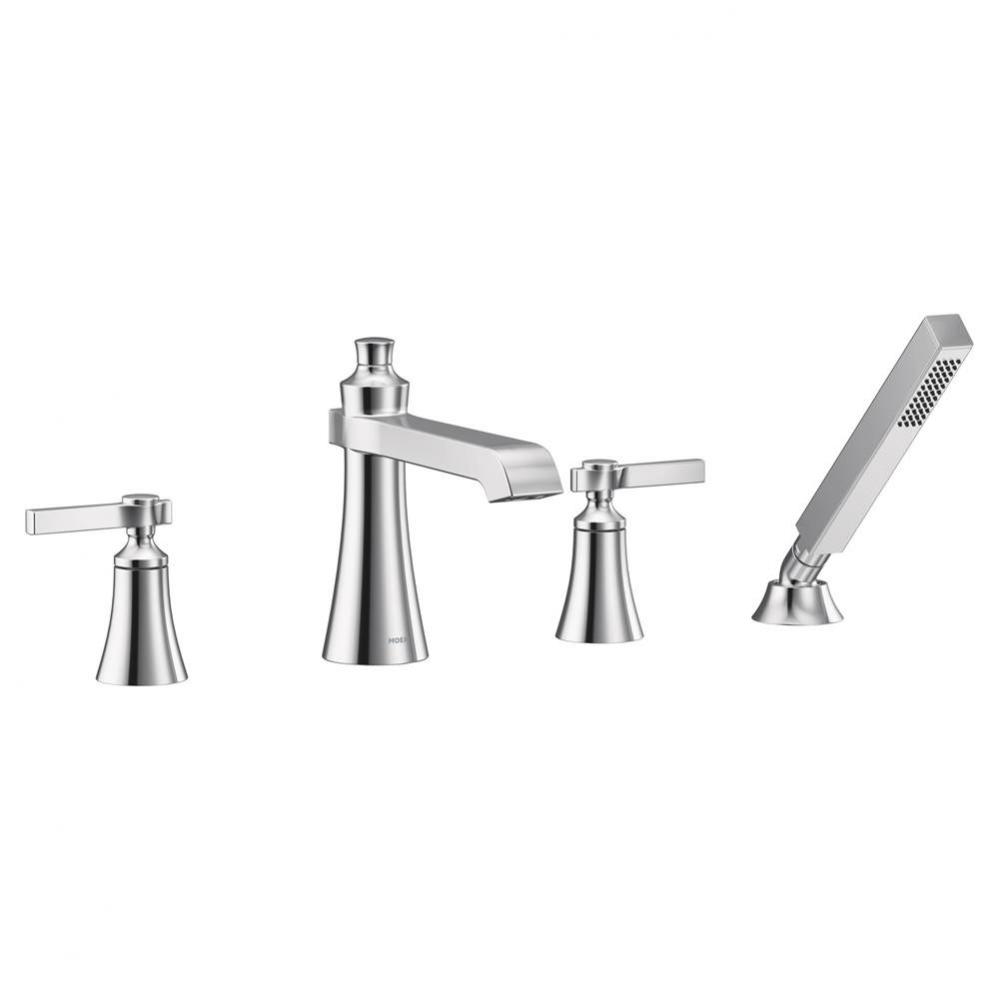 Flara 2-Handle Deck-Mount Roman Tub Faucet Trim Kit with Handshower and Lever Handles in Chrome (V