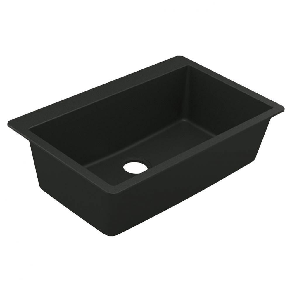 33-Inch Wide x 9.5-Inch Deep Dual Mount Granite Single Bowl Kitchen Sink, Black