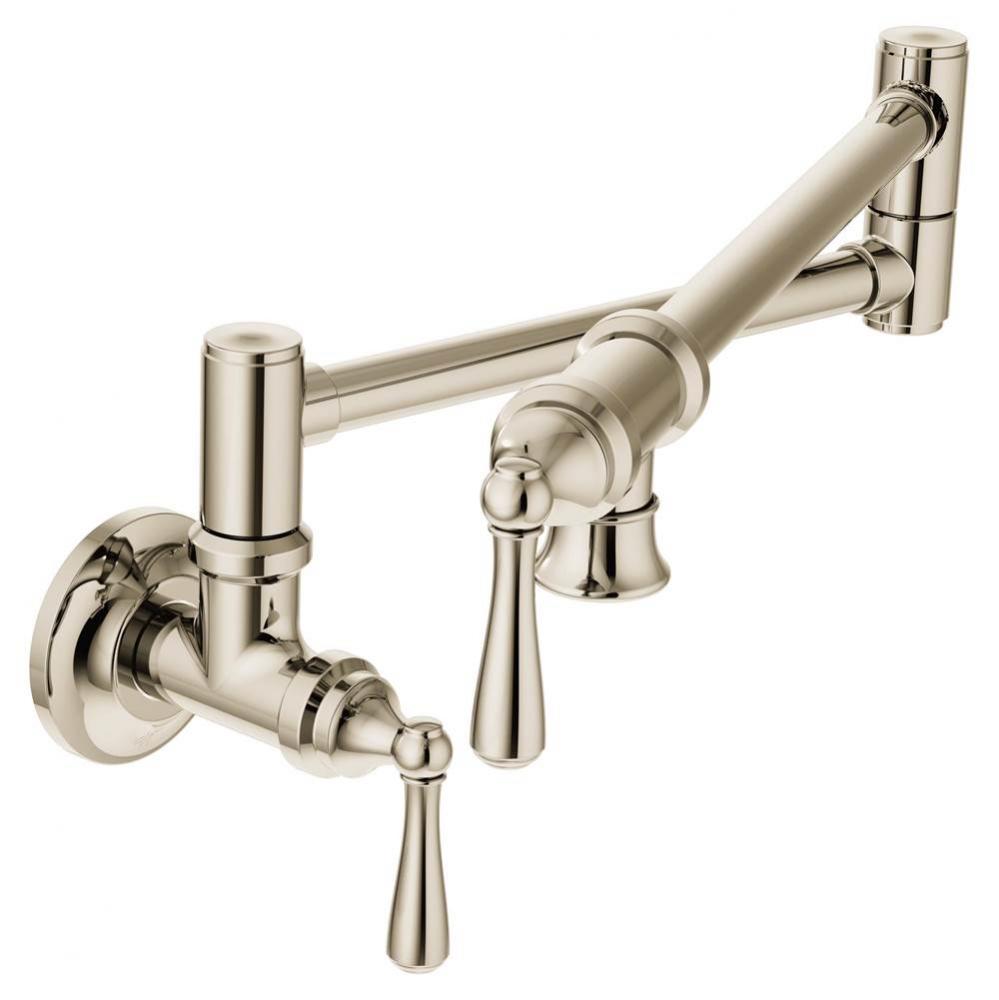 Traditional Wall Mount Swing Arm Folding Pot Filler Kitchen Faucet, Polished Nickel