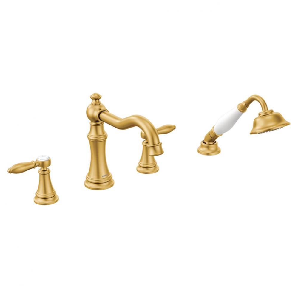 Weymouth Two-Handle Roman Tub Faucet Trim Kit with Handshower, Valve Required, Brushed Gold
