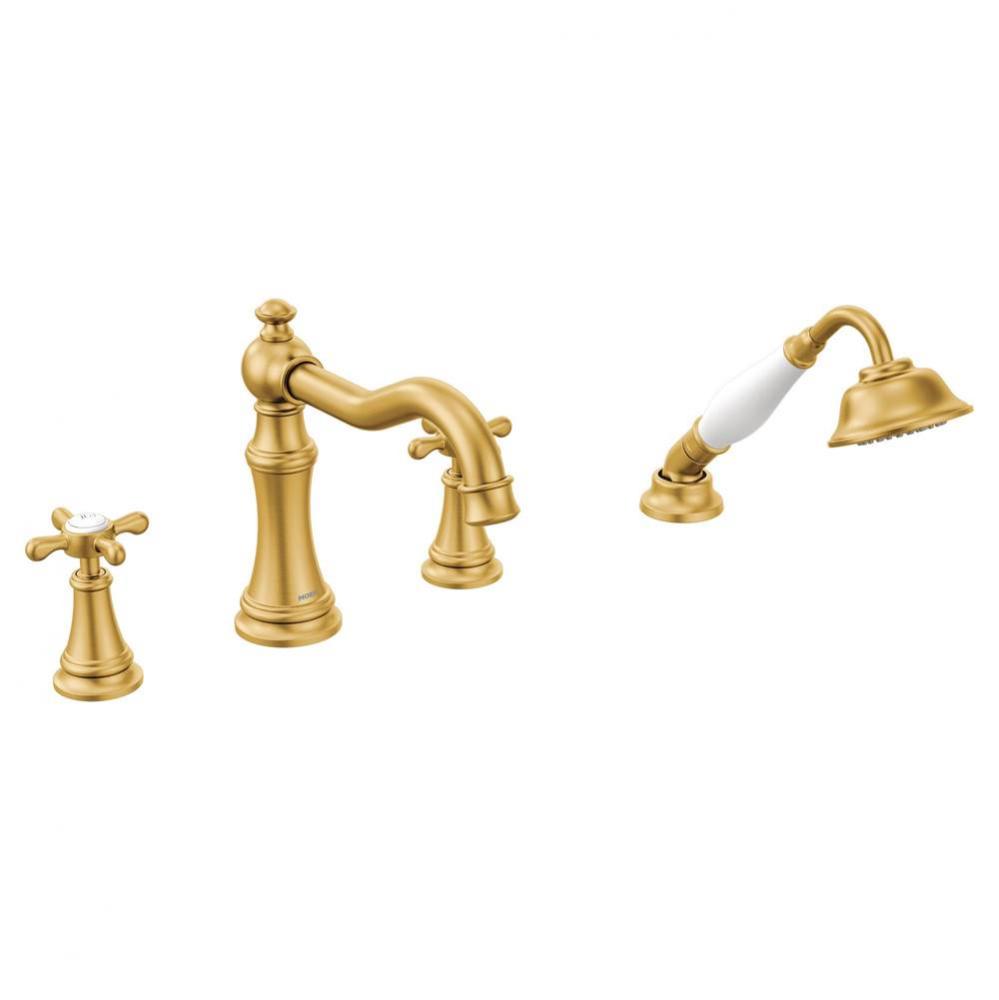 Weymouth Roman Tub Faucet Trim with Cross Handles, Valve Required, Brushed Gold