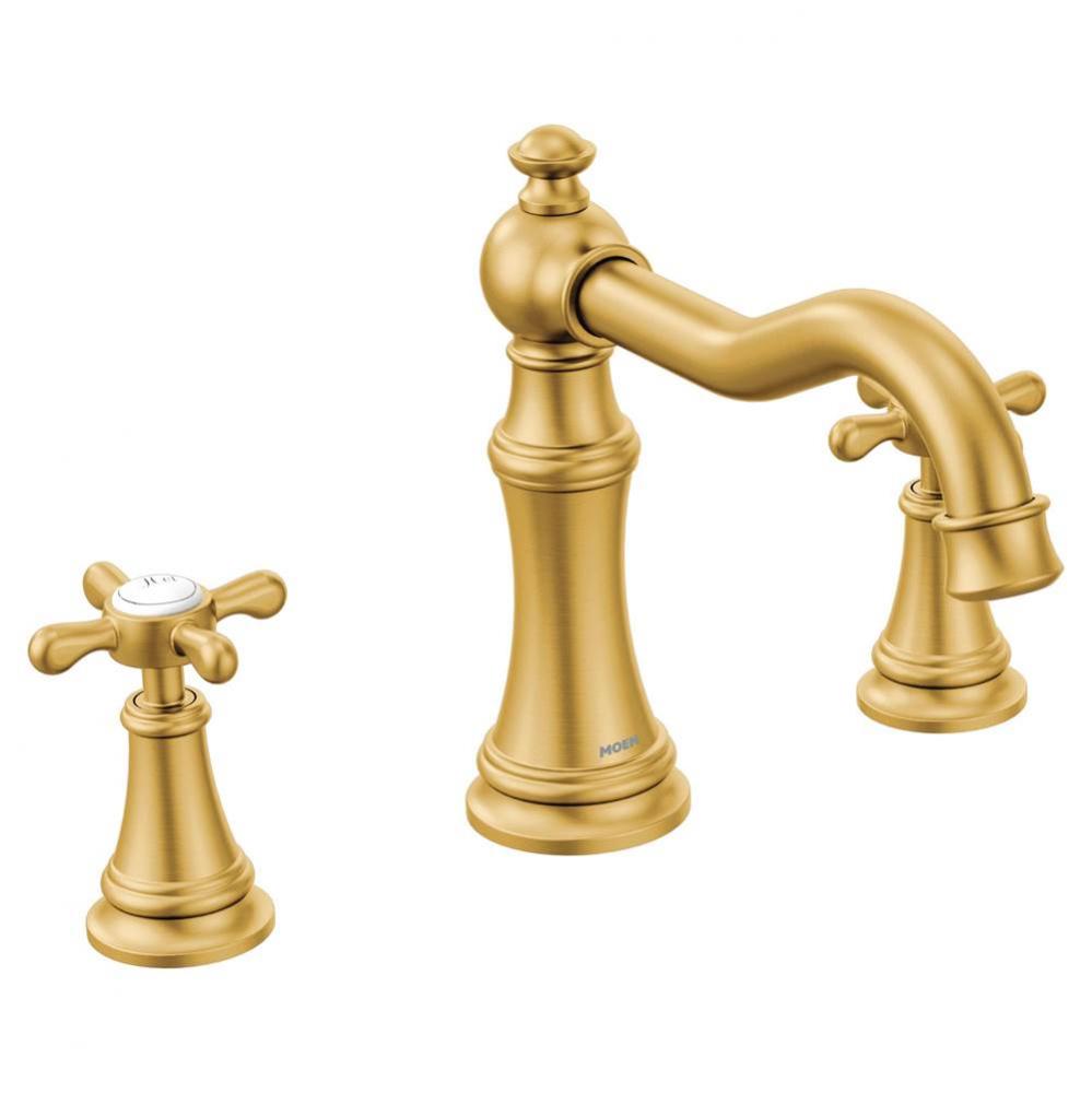 Weymouth 2-Handle Deck-Mount High-Arc Roman Tub Faucet Trim Kit in Brushed Gold (Valve Sold Separa