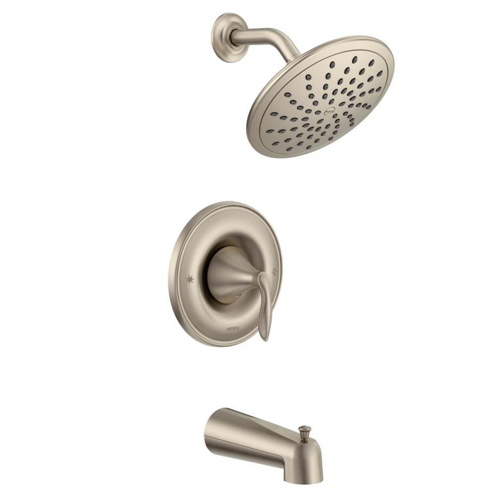 Eva Posi-Temp Rain Shower Single-Handle Tub and Shower Faucet Trim Kit in Brushed Nickel (Valve So