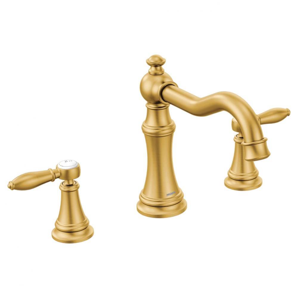 Weymouth 2-Handle Diverter Deck-Mount High-Arc Roman Tub Faucet in Brushed Gold (Valve Sold Separa