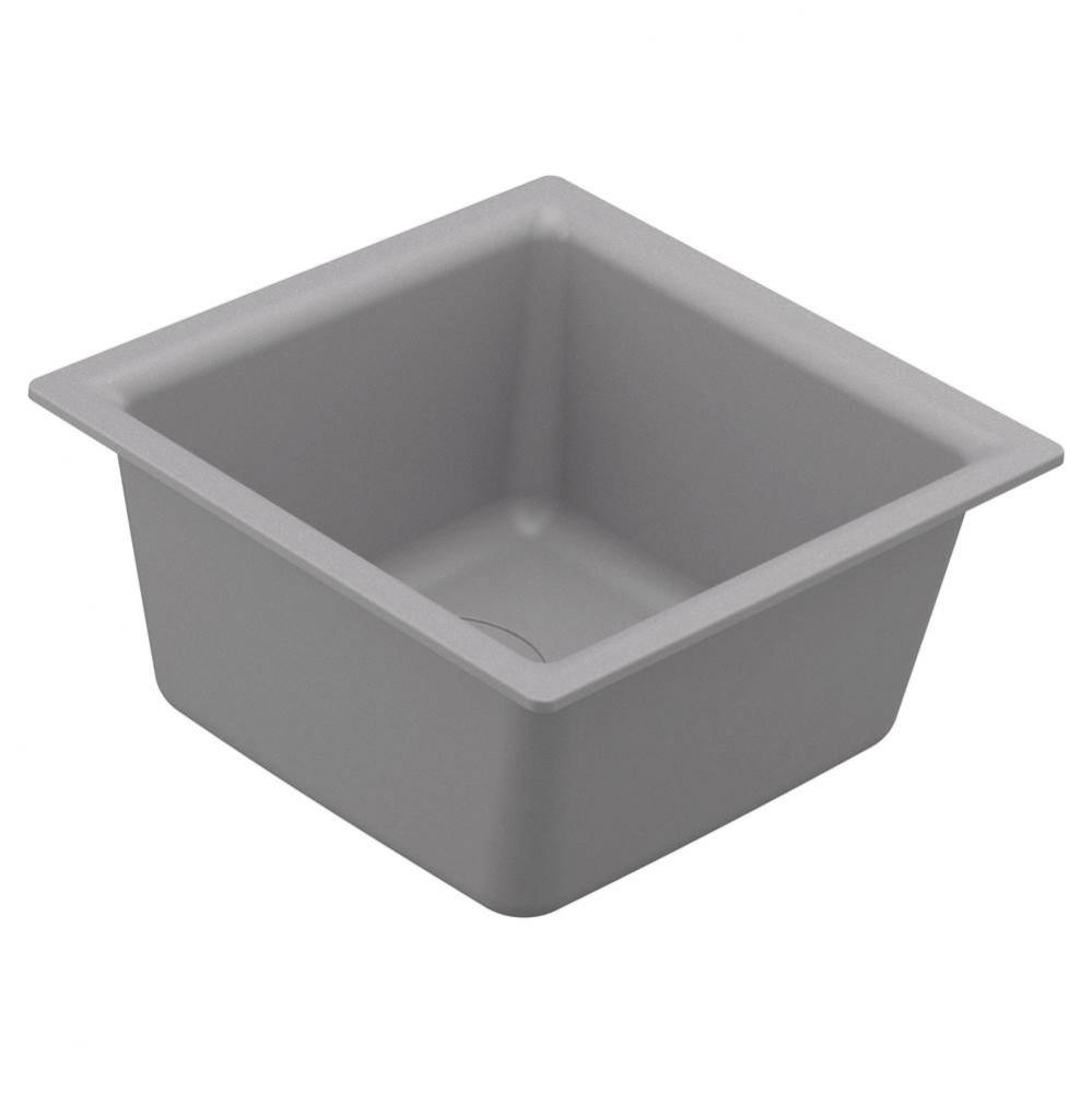 15.75-Inch Wide x 7-Inch Deep Dual Mount Granite Single Bowl Kitchen or Bar Sink, Gray