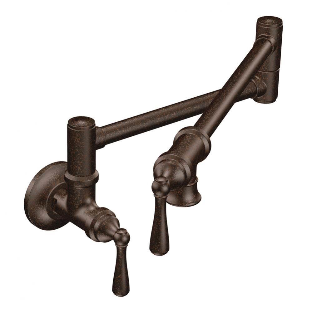 Traditional Wall Mount Swing Arm Folding Pot Filler Kitchen Faucet, Oil-Rubbed Bronze