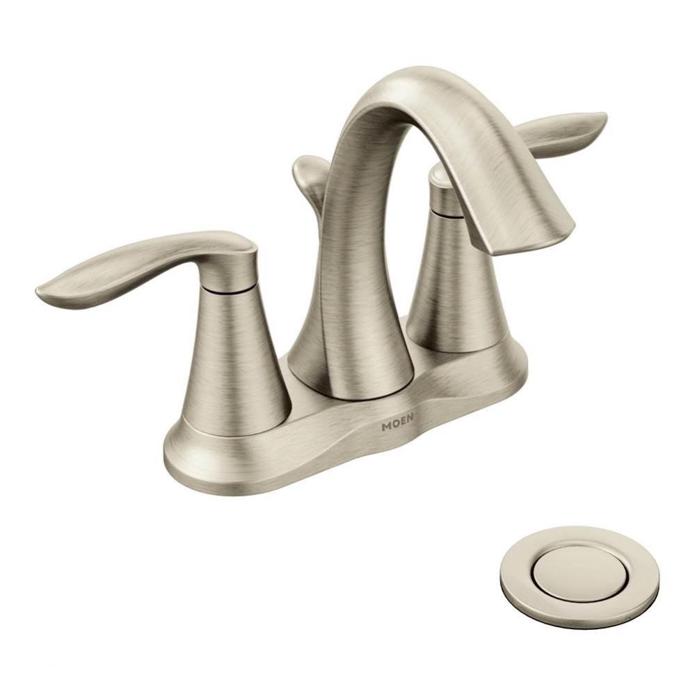 Eva Two-Handle Centerset Bathroom Faucet with Drain Assembly, Brushed Nickel