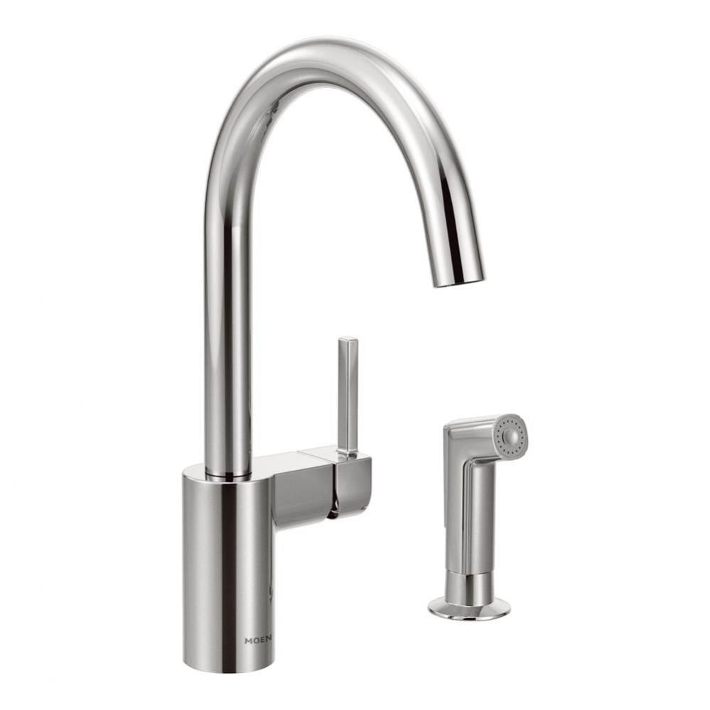Align One-Handle High-Arc Modern Kitchen Faucet with Side Spray, Chrome
