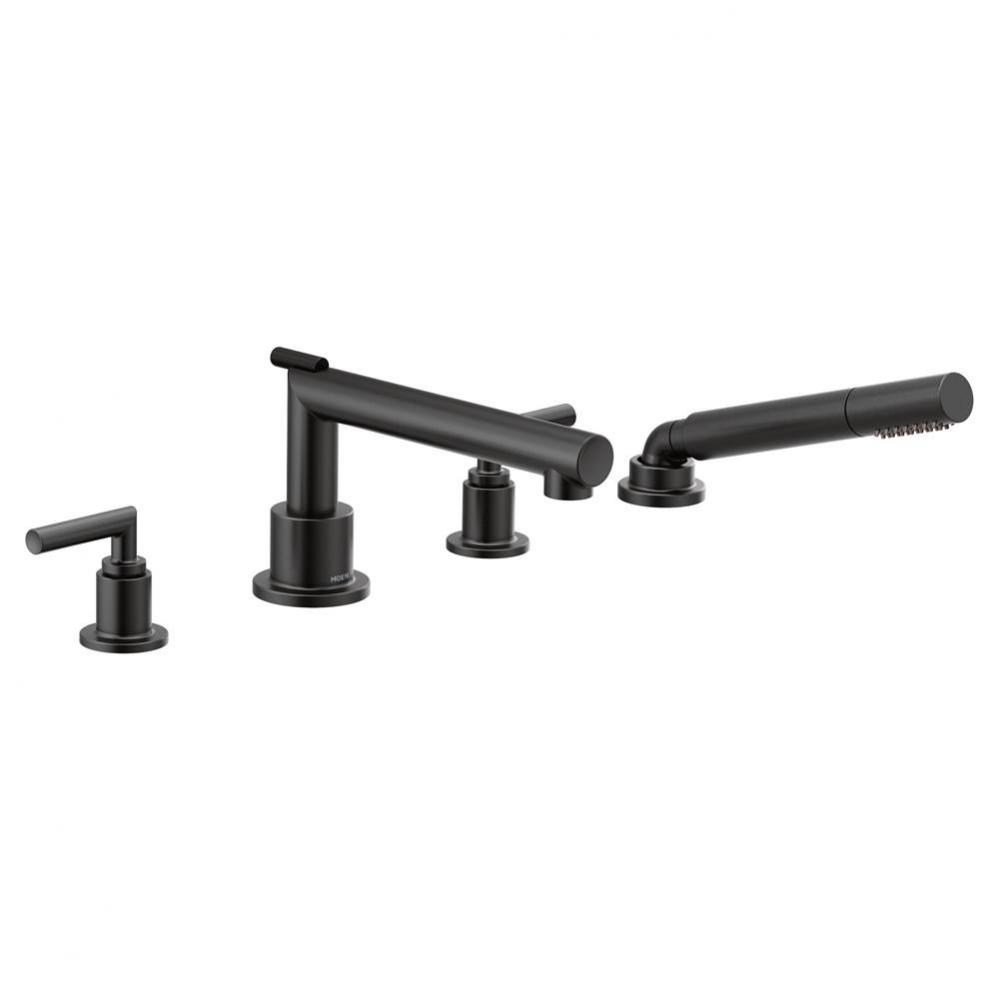 Arris 2-Handle Deck-Mount High-Arc Roman Tub Faucet Trim Kit with Hand Shower in Matte Black (Valv