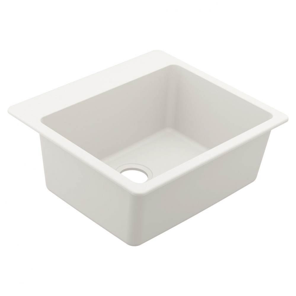 25-Inch Wide x 9.5-Inch Deep Dual Mount Granite Single Bowl Kitchen or Bar Sink, White