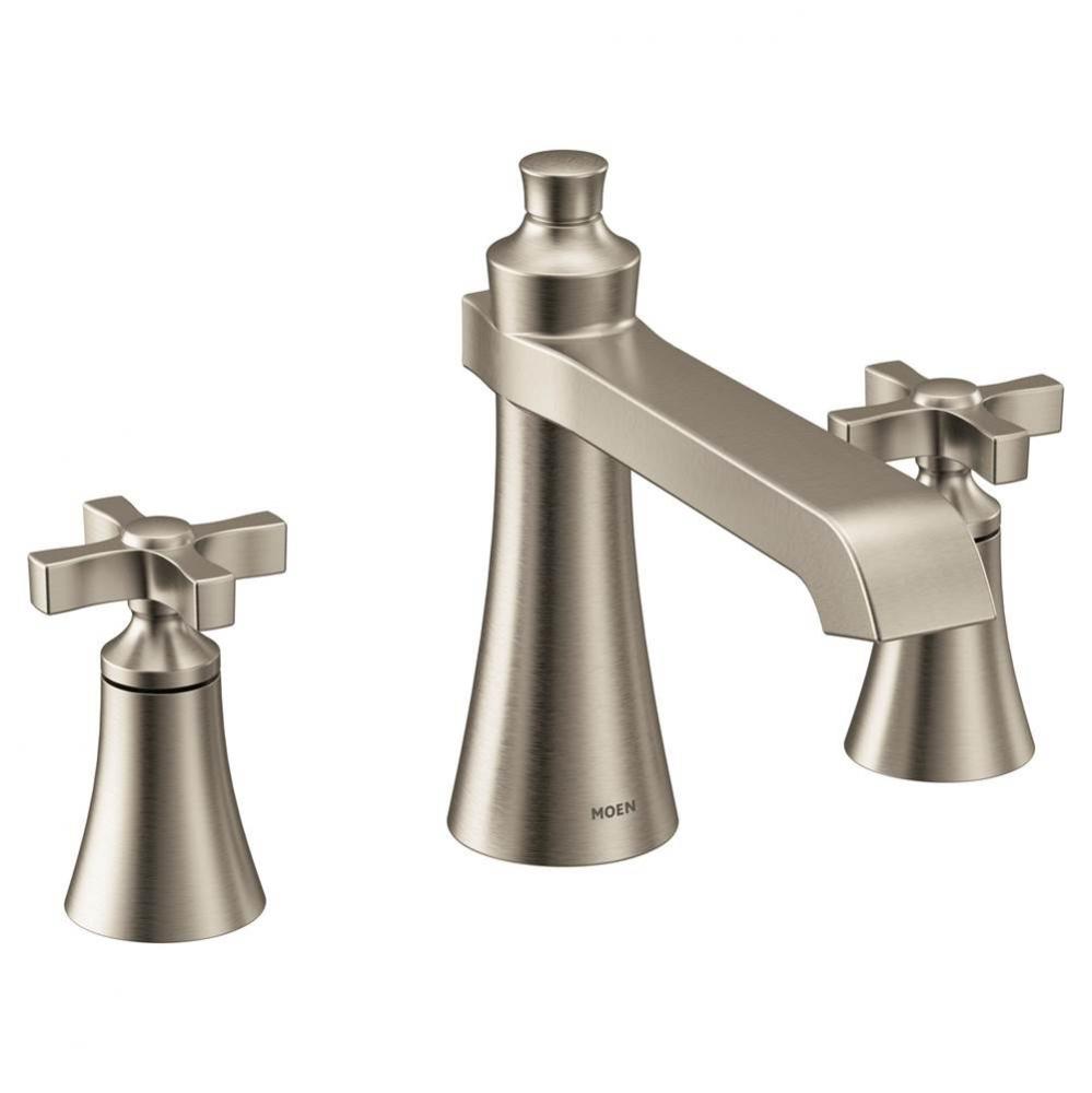 Flara 2-Handle Deck-Mount Roman Tub Faucet Trim Kit with Cross Handles in Brushed Nickel (Valve So