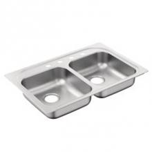Moen G202174BQ - 33''x22'' stainless steel 20 gauge double bowl drop in sink