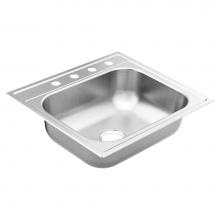 Moen GS201964Q - 2000 Series 25-inch 20 Gauge Drop-in Single Bowl Stainless Steel Kitchen Sink, 4 Hole, Featuring Q