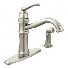 Moen 7245SRS - Belfield Traditional One Handle High Arc Kitchen Faucet with Side Spray and Optional Deckplate Inc