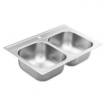 Moen GS202131Q - Moen GS202131 2000 33-inch 20 Gauge Double Bowl Drop-in Stainless Steel Kitchen Sink, Featuring Qu