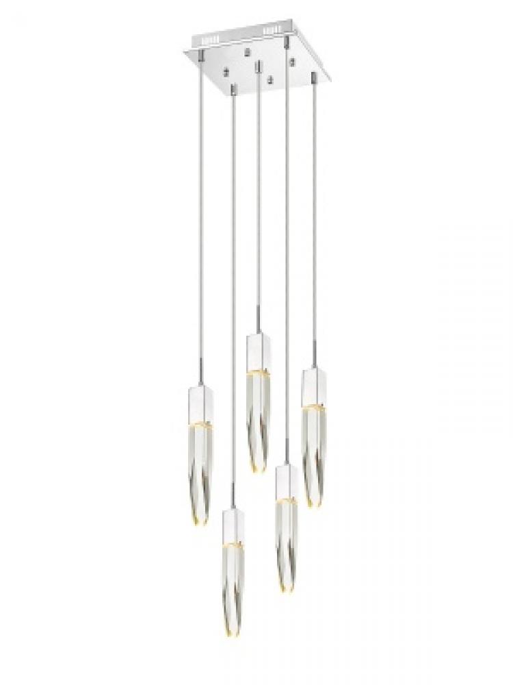 The Original Aspen Collection Chrome 5 Light Pendant Fixture With Clear Crystal