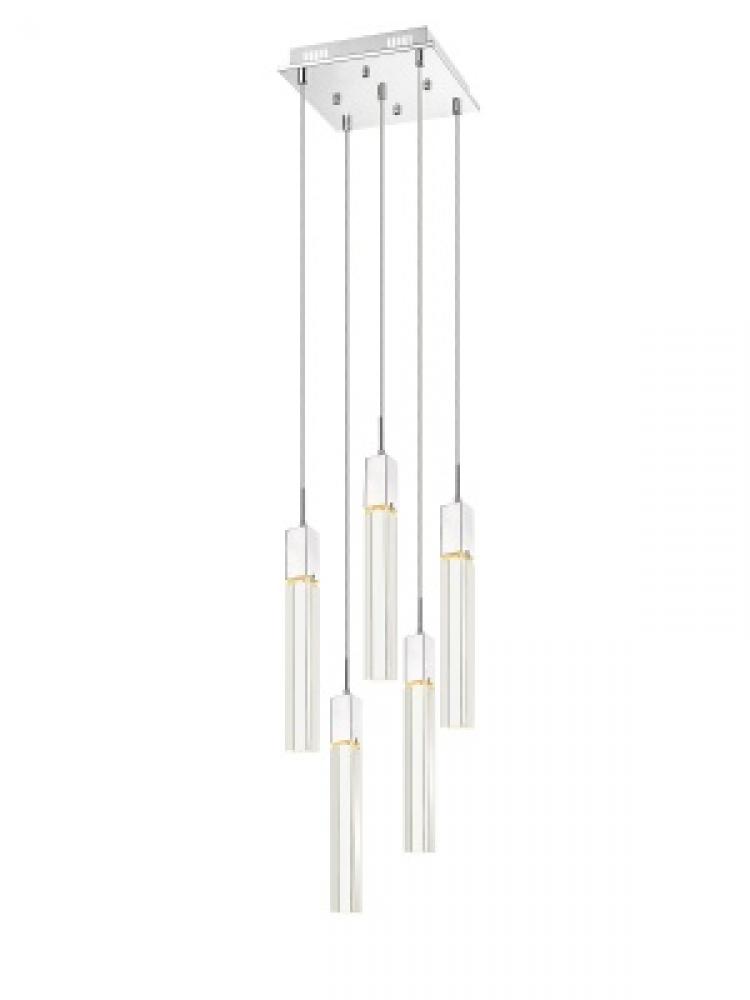 The Original Glacier Avenue Collection Chrome 5 Light Pendant Fixture With Clear Crystal