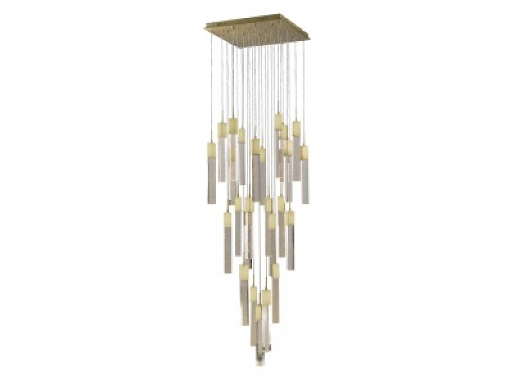 The Original Glacier Avenue Collection Brushed Brass 25 Light Pendant Fixture with Clear Crystal