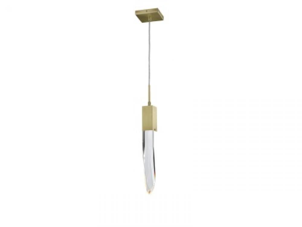 The Original Aspen Collection Brushed Brass Single Pendant With Clear Crystal