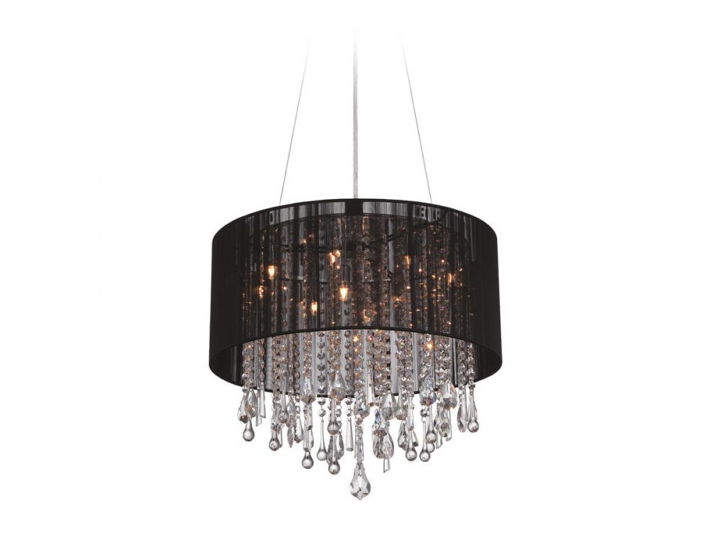 Beverly Dr. Collection Round Black Silk String Shade and Crystal Dual Mount
