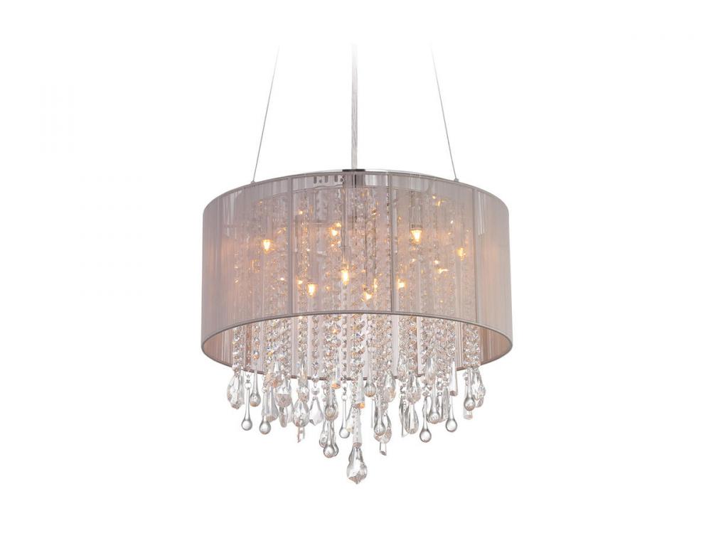 Beverly Dr. Collection Round Taupe Silk String Shade and Crystal Dual Mount