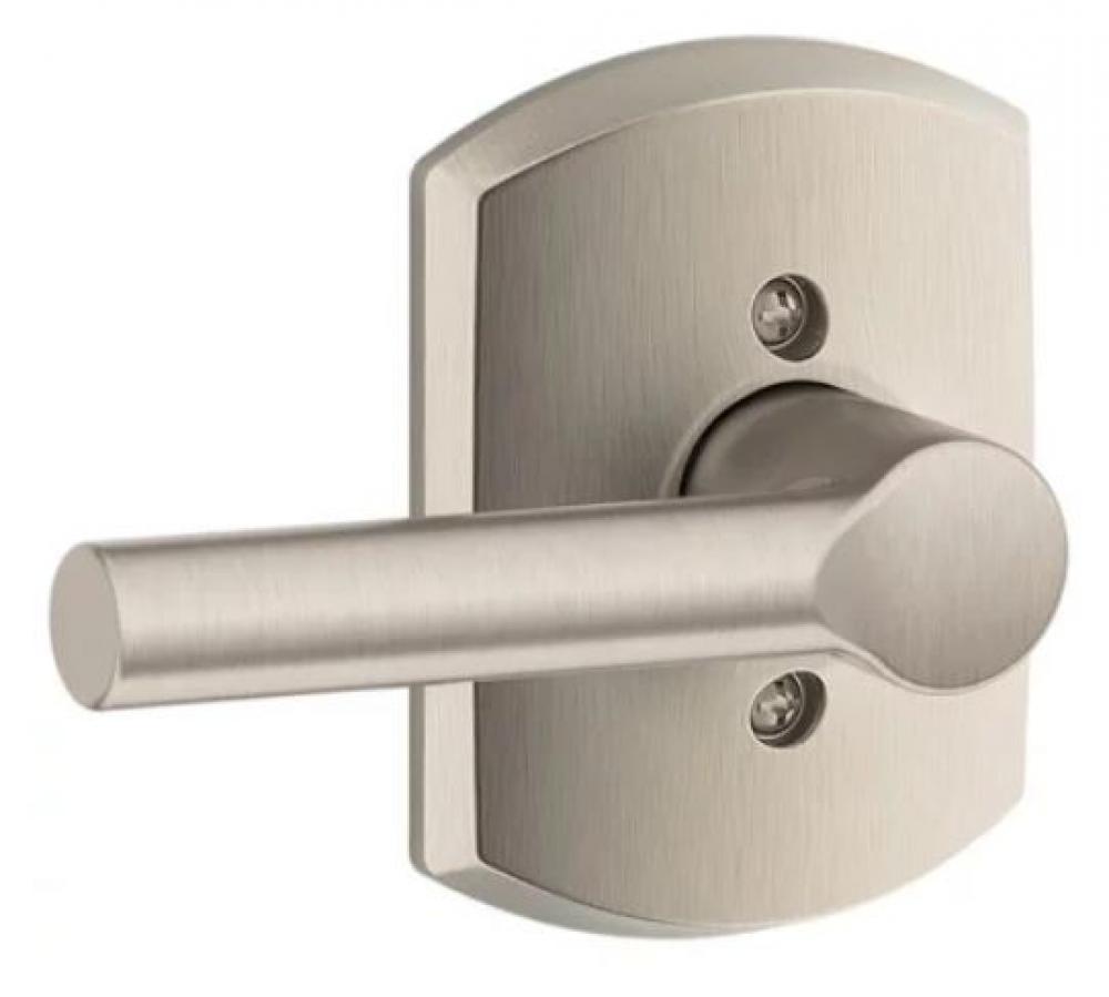 Broadway Non-Turning One-Sided Dummy Door Lever with Decorative Greenwich Trim IN SATIN NICKEL