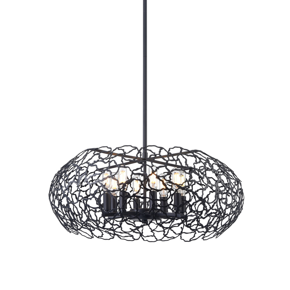 8-Light 22&#34; Organic Oval Matte Black Pendant Light