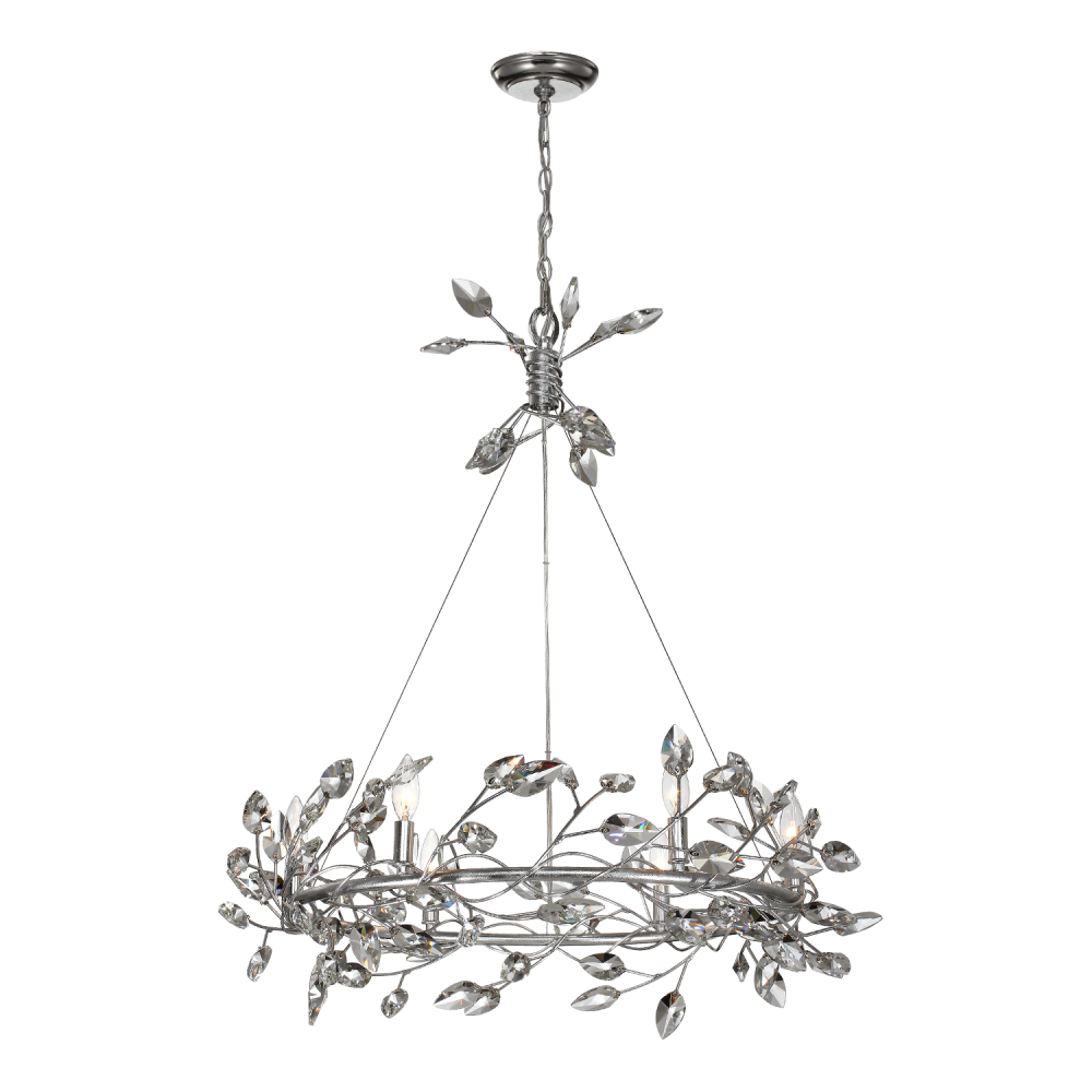 6-Light 31&#34; Organic Silver Leaf Ring Chandelier