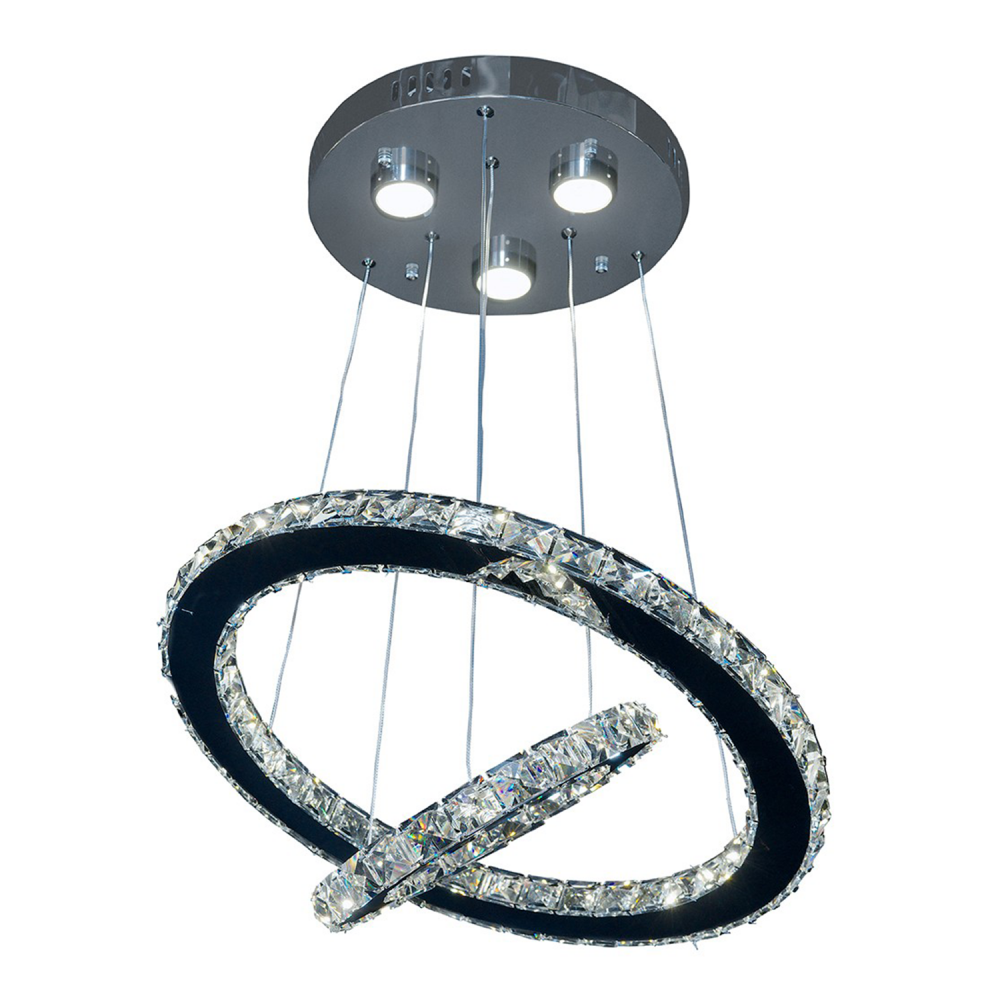 LED 20&#34; Modern 2-Tier Ring Crystal Pendant Light
