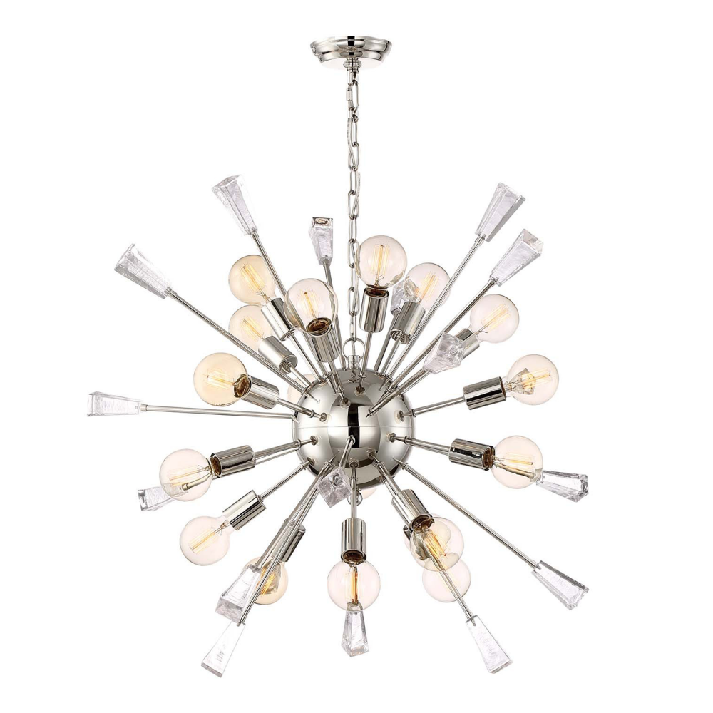 18-Light 36&#34; Polished Nickel Rock Crystal Sputnik Chandelier