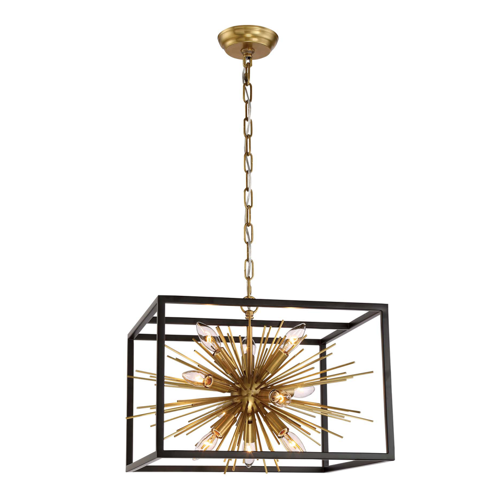 10-Light Modern Square Incased Aged Brass Sputnik Pendant
